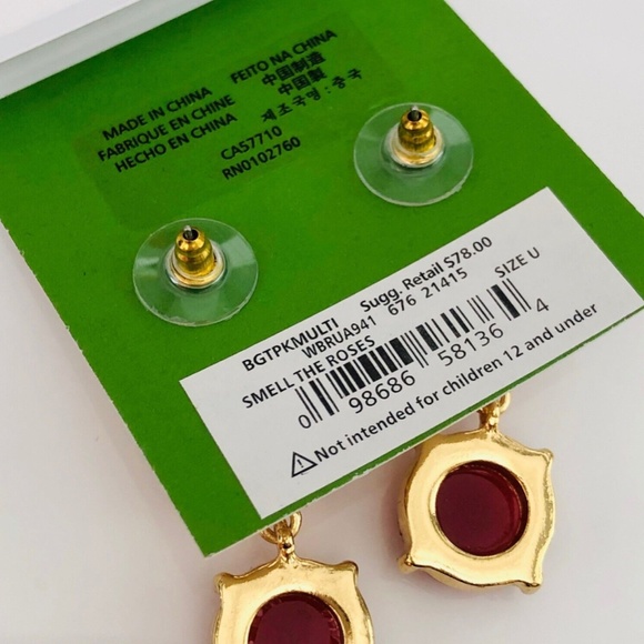 NWT Kate Spade Smell The Roses Linear Pink Drop Earrings 12k Gold $105 - Picture 2 of 9